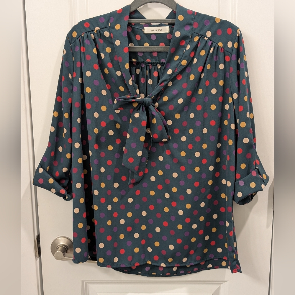 Gray 3/4 Sleeve Tie Front Blouse with Sailor Collar
